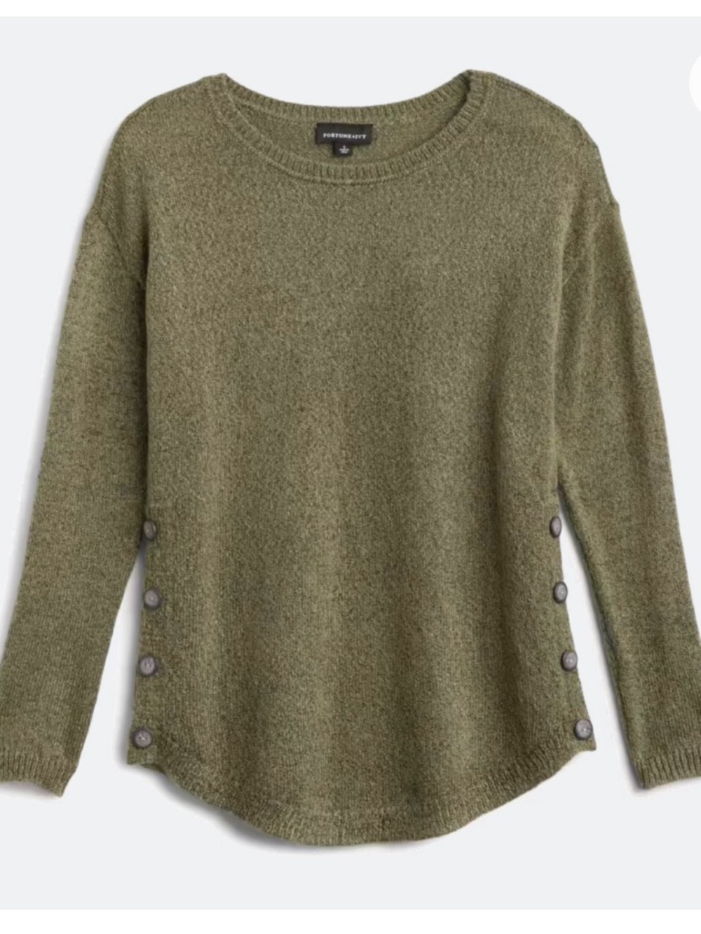 Portsmouth Olive Crewneck Sweater with Side Buttons